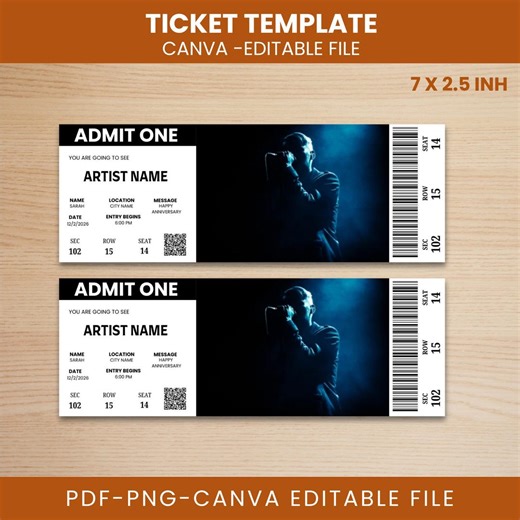 Editable Concert Ticket Template | Printable Event Gift (canva) - Etsy