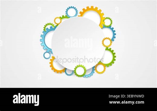 Abstract tech colorful gears and blank circle video animation Stock Video Footage - Alamy