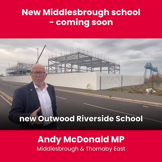 I visited the site of the new Outwood Riverside School in the shadow of the Transporter Bridge. The steel framework is now flying out of the ground. This is going to be a fantastic addition to our town and a huge positive for so many of our young people who will benefit. | Andy McDonald MP