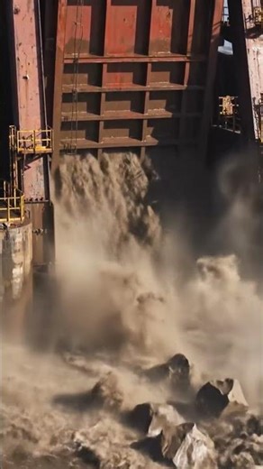 massive steel dam Tainter gate opening #civilengineering