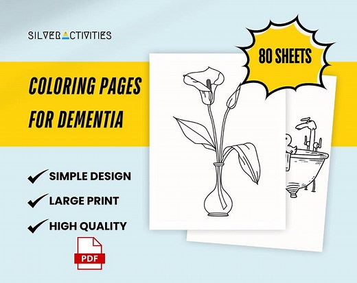 80 Dementia Coloring Pages for Seniors, Large Print (PDF Download) - Etsy