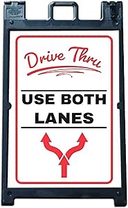 Drive Through Use Both Lanes | A-Frame Corrugated Plastic Signs *INSERT ONLY* | Sidewalk Sign Inserts to A Frame Sign Holders | 24'' by 36'' | Red and White | *Stand Not Included*