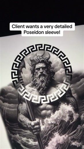 POSEIDON black and gray tattoo sleeve! #tiktoktattoo #poseidontattoo #greekmythologytattoo #acusm1 #tiktoktattooartist #blackandgreytattoo #filipinotattooartist