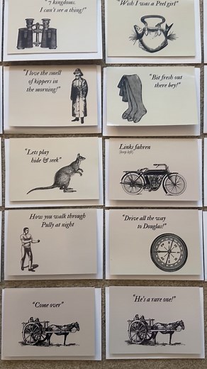 MANX CARDS - STOCK CLEARANCE Our Victorian Manx saying designs including: - Alright yessir - Blowing a hoolie - Boat in the morning - On the lash tonight - Damn you Crellin’s Hill - Please contact within. | The Manx Nostalgia Group