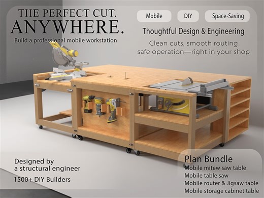 Modular Mobile Workstation Plans | Table Saw, Miter Saw, Router, Storage | Woodworking | Flip-top Workbench | Table Saw Workbench Plans - Etsy Australia
