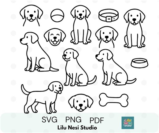 Hund Clipart-Set | Süßer Welpe SVG Bundle | Labrador Linie Kunst | Minimalist Hunde Doodles | Haustier-Liebhaber PNG | Welpen Umriss Illustrationen - Etsy.de