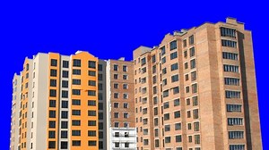 Whole construction of living building. Animation based on real images, color and design radically changed, green screen, PNG with alpha channel