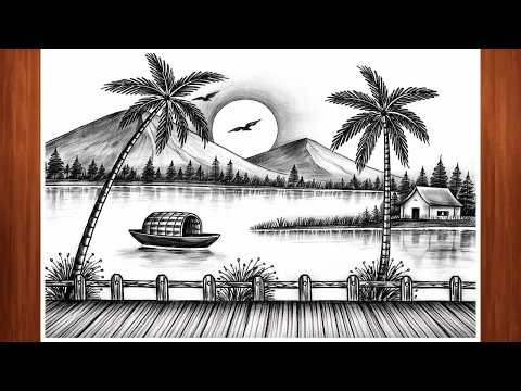 Easy and Beautiful landscape Scenery Pencil Drawing Tutorial for Beginners | Pencil Sketch Art