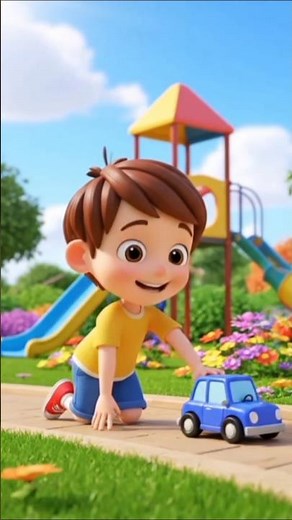 Kids Park Fun | Little Boy Playing With Toys | 3D Cartoon Nursery Rhyme | Ball, Car, Swing & Slide