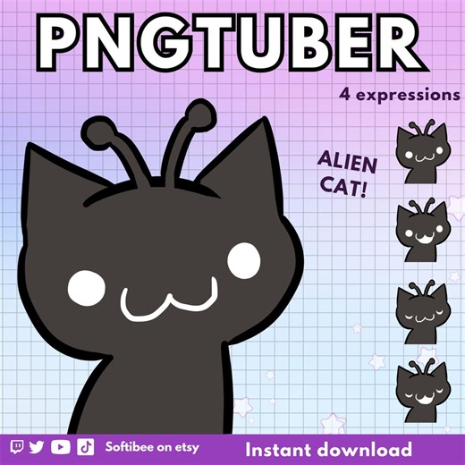 Vtuber Alien Black Cat Pngtuber Avatar ! 4x Funny Png Tuber Premade Giftuber Edition for Twitch Vtubers and Content Creators ! Discord - Etsy