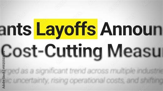 Global layoffs surge as economic challenges force industries to restructure and reduce workforce for stability, 4k text animation