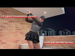 A typical compensation pattern: weak grip and late hip turn.