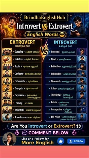 ❤️‍🔥Introvert vs Extrovert Personality Explained in Tamil/English #vocabulary #spokenenglish