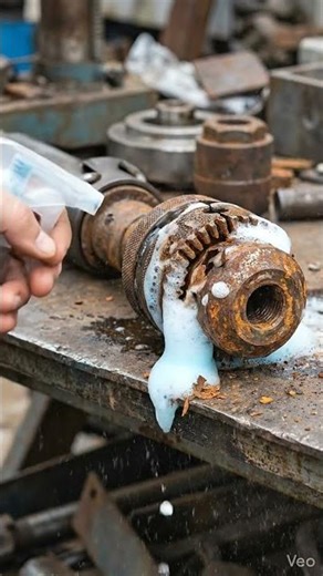 Hand cleaning rusted drill press…