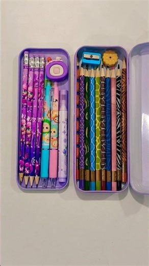 Cutest purple pencil box for girls with filling stationery #stationery #schoolsupplies #pencilbox