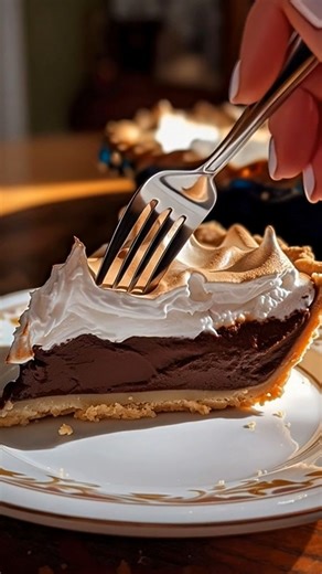 Old Fashioned Chocolate Pie with Golden Meringue is the kind of dessert that makes everyone slow down for a moment. That rich, silky chocolate filling tucked inside a flaky crust, topped with tall swirls of golden meringue lightly toasted in the oven. Soft, sweet, and just a little nostalgic. It feels like something served after Sunday dinner, when the table is still full of laughter and stories. Some pies are simply desserts. Others are memories waiting to be sliced. 🍫🥧✨ #OldFashionedDessert 