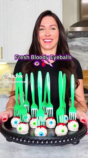 Fresh Bloody Eyeballs 🩸👀 Eye see you… these eyeball cake pops are watching your every bite.👁️ Would you take a bite? 👻 Ingredients: 8 frosted soft sugar cookies (store bought) 1 bag Ghirardelli white coating wafers 1 ea blue, green, black and red decorating gel One red food, coloring marker Directions: Add cookies to a table top mixer, and mix until it forms together. (if too dry add 1 teaspoon of water at a time until the dough comes together) Roll into 1oz balls and freeze for 20 minutes t