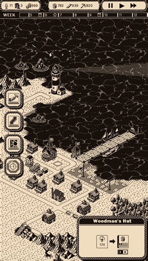 I wanted GlagStone to feel like an old black-and-white computer game.Strict 2-color graphics. A cold island. Bad weather. Quiet mystery.And a lighthouse that maybe should not be trusted.#indiedev #citybuilder #pixelart #ScreenshotSunday