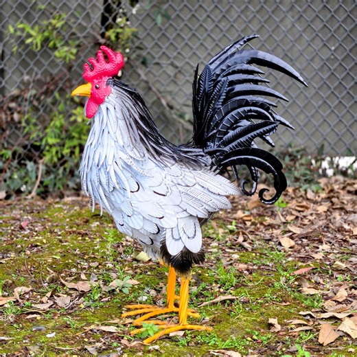 21“ Handcrafted Metal Rooster Garden Statue – Farmhouse Chicken Yard Art Sculpture - Etsy