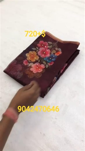 Organza Floral Digital Print With Sequence Work & Gold Zari Weaving Border&Printed Blouse(13181)