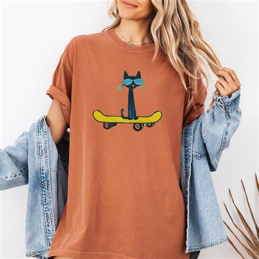Funny Pete the Cat Skateboard Shirt | Humorous Pete the Cat Tee | Groovy Cat Lover Gift | Reading Teacher Apparel - Etsy