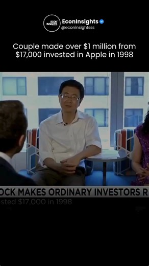 Economic News | Insights | Analysis on Instagram: "A widely shared story covered by major media described a family who invested about $17,000 into Apple in the late 1990s when the company was near collapse and the stock was trading at split-adjusted prices under a dollar. Over the next 20+ years, Apple delivered one of the most extreme long-term returns in market history, rising tens of thousands of percent as the iPod, iPhone, and App Store transformed the business. A small early investment com