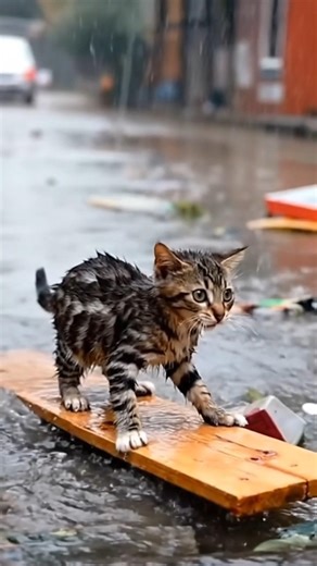 A Helpless Cat Floating in Flood Water — One Man Changed Its Fate 💔🐾 #cat #cats #kitten #rescue #usa