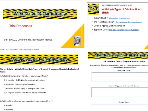 WJEC Criminology Trial Processes Unit 3 AC2.2 | Teaching Resources