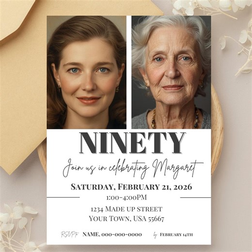 90th Birthday Invitation Editable Canva Template | Simple 90th Birthday Invite | Milestone Birthday Party Invitation - Etsy Canada