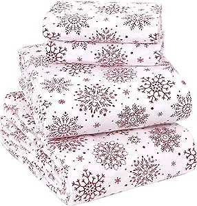 EnvioHome Flannel Sheets King Size - 100% Cotton Super Soft, Heavyweight, Double Brushed, Anti-Pill Flannel King Size Sheets Set, 4 Pcs - 16" Deep Pocket King Sheets X2 Side Pockets (Merry Flakes)