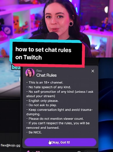 Replying to @hexedkittyttv set up chat rules in your Twitch stream so new viewers can have a healthy understanding of what's acceptable in your chat :) #Twitch #livestreaming #streamingtips #streamers #tutorial