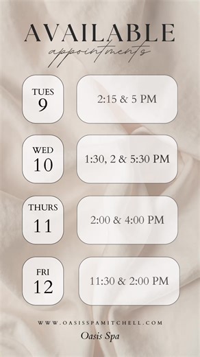 Book your Christmas appointments today! 🎄 Availability this week December 9th -December 12th. ￼ | Oasis Spa.