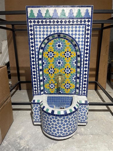 Rustic Moroccan Zellige Fountain - Outdoor Mosaic Water Feature Fountain - Etsy