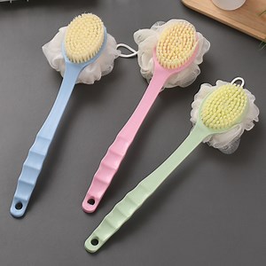 [Hot Item] Colorful Plastic Long Handle Soft Bath Brush Japanese Bath Brush Hanging Bath Ball Back Brush