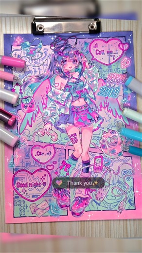 【コピックメイキング】平成ネオンの女の子🌉✨天使イラスト #copicmarkers #art #平成レトロ
