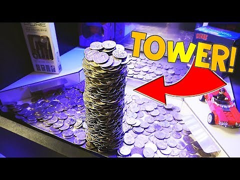 Coin Pusher || WINNING HUGE TOWER OF QUARTERS!