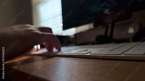 Person Typing of code on the Computer Keyboard. Close up move camera footage