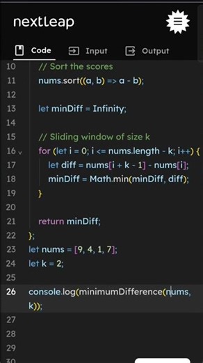 Minimum Difference of k Scores | JavaScript Solution | LeetCode Explained