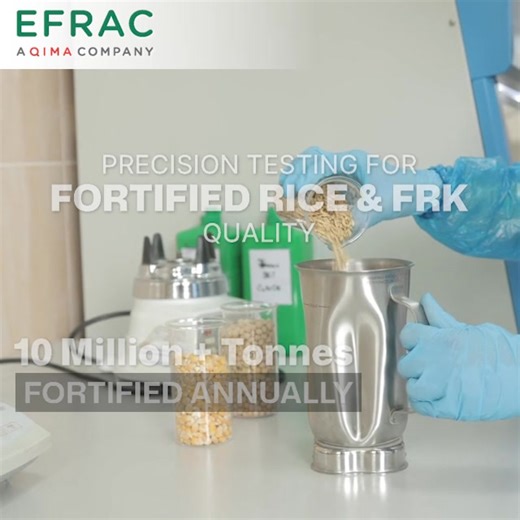 𝗙𝗼𝗿𝘁𝗶𝗳𝗶𝗲𝗱 𝗥𝗶𝗰𝗲 & 𝗙𝗥𝗞 𝗧𝗲𝘀𝘁𝗶𝗻𝗴 𝗳𝗼𝗿 𝗡𝘂𝘁𝗿𝗶𝘁𝗶𝗼𝗻 𝗔𝘀𝘀𝘂𝗿𝗮𝗻𝗰𝗲 EFRAC Lab offers comprehensive testing of Fortified Rice and FRK to verify nutritional compliance, uniform fortification, and product safety. Our analytical scope covers vitamins and minerals as per FSSAI - food safety & standards authority of india specifications, along with physical integrity, homogeneity, and stability across storage and distribution. Using validated methods and advanced instrumen