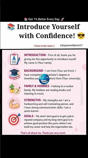 ✅ Perfect Self Introduction 📚🎯 #spokenenglish #vocabulary#education #studytips #interview #ssc #viva