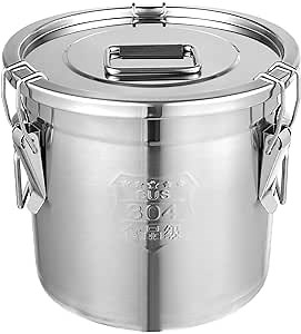 304 Stainless Steel Airtight Canister for Kitchen, 3.2Gal Canisters Container with Lids and Sturdy Locking Clamp, Bucket Food Storage Containers Airtight for Flour Coffee Bean Tea (Silver-12L)