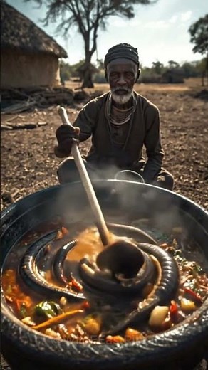Primal Tribal Cooking | Elderly Hadzabe Prepares Spicy Eel Stew Over Fire #tribalmukbang #wildfood