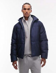 ASOS DESIGN peakMAX™ puffer jacket in navy | ASOS
