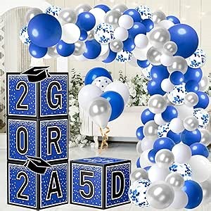 Graduation Decorations 2026 Graduation Party Decorations Set of 4 Boxes with 129pcs Balloons Arch Garland Kit Party Supplies for Any Grades Blue