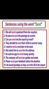 5.4K views · 126 reactions | Sentences using the word "Send" with example sentences #dailysentences #English #englishvocabulary #englishlearning #englishteacher #learnenglish #dailyenglish #englishtips | English Learning | Facebook