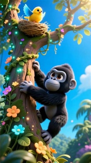 G is for Gorilla! 🦍| Gorilla Saves a Tiny Bird 🐦💛 | Learn New Animals Series🐾 | Fuzzy Hugs!💖 #shorts
