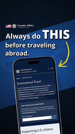 📣🚨📢 Preparing for your next international trip just got easier. Our international travel information got a makeover! It’s now easier than ever to: ✅ Research your destination with easy-to-read entry requirements and travel advisory info ✅ Get tips from our U.S. embassies abroad ✅ Use our streamlined traveler’s checklist ✅ Register your trip at STEP.state.gov to get safety and security alerts during your time abroad. Check out the new look and features at travel.state.gov/destination. | U.S. D