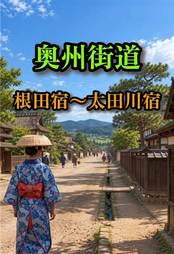 奥州街道の旅｜根田宿から太田川宿へ 〜静寂の古道と石仏〜 江戸時代の奥州街道をゆく、青い着物の女性旅人。 根田宿を出発し、小田川宿を経て太田川宿へ。 夏の青葉に包まれた古道、静かな社、苔むした石仏たち。 道中に佇む武光地蔵には、不思議な伝説が残されています。 旅人たちは、この道で何を見て、何を感じたのでしょうか。 AIでよみがえる、江戸の街道風景をお楽しみください。 ※AIによる歴史風景のイメージ再現です。実際の史跡や当時の景観とは異なる部分があります。 #奥州街道 #根田宿 #小田川宿 #太田川宿 #武光地蔵