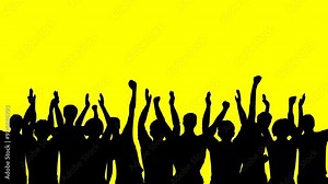 Animated silhouettes of cheering fans. Large crowd of people having fun, cheering, clapping at a concert, festival, or party. Crowd silhouette animation