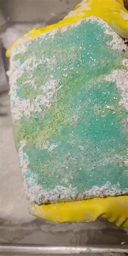 laundry sprinkles, green dish soap and Ajax powder in our all lemon combo sponge credit to the ever amazing @spaceshipsuds #fyp #chaoscleans #asmr #spongesqueezing | ChaosCleans8